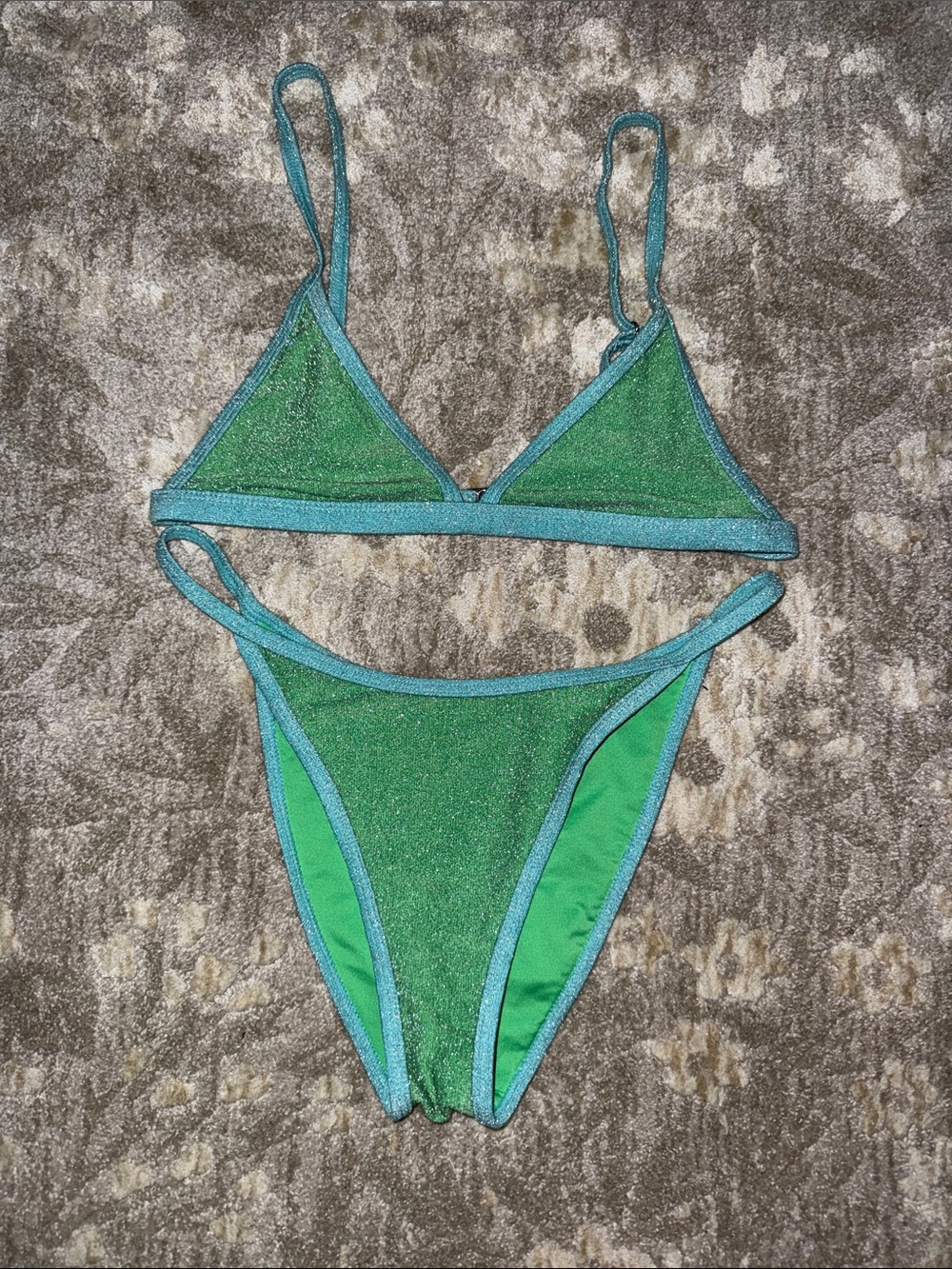 Forever 21 Green Shimmer Triangle Bikini Set